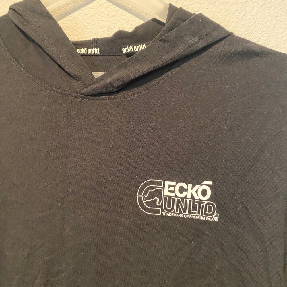 Ecko UNLTD Black Long Sleeve Hoodie Tee‎ Medium | Lightweight Pullover - Picture 3 of 5